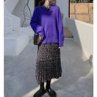 Plain Knit Sweater / Long-sleeve Floral Dress