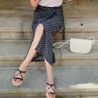 Patterned Wrap Skirt Navy Blue - One Size