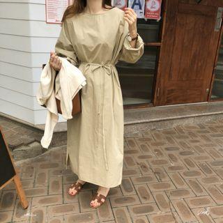 Plain Midi Shirt Dress Almond - One Size