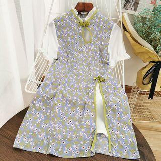 Floral Print Qipao Split Dress