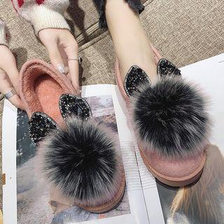 Glittering Rabbit Ear Pompom Flats