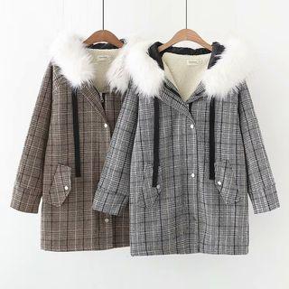 Plaid Furry Hood Coat
