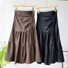 Irregular Shirred Midi A-line Skirt