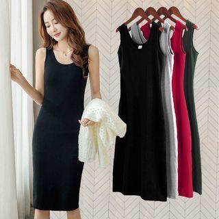 Round Neck Plain Midi Bodycon Tank Dress