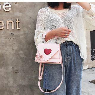 Faux Leather Heart Applique Ribbon Accent Handbag