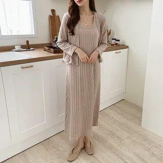 Rib-knit Open Cardigan & Long Tank Dress