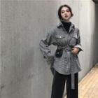 Houndstooth Buttoned Jacket With Belt As Shown In Figure - One Size