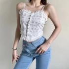 Frill Trim Floral Lace Cropped Camisole Top