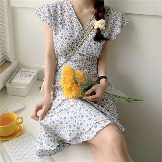 V-neck Ruffle-detail Floral Print Dress