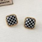 Square Checker Alloy Earring 1 Pair - Stud Earring - S925 Silver Needle - Gold - One Size