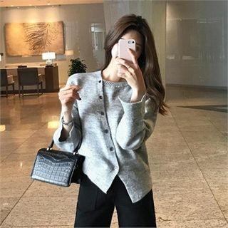 Diagonal-button Wool Blend Sweater