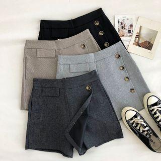 Plain High-waist Single-breasted A-line Shorts