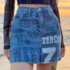 Printed Denim Pencil Skirt