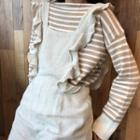 Plain Ruffle Jumper Pants / Striped Slim-fit Knit Top