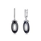 Sterling Silver Fashion Simple Geometric Oval Black Ceramic Earrings With Cubic Zircon Silver - One Size