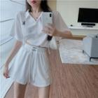 Set: Collar T-shirt + Wide Leg Sweatshorts