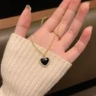 Rhinestone Heart Necklace Gold & Black - One Size