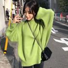Long Sleeve Plain Knit Top Green - One Size