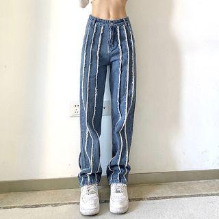High Waist Wide-fit Paneled Straight Leg Jeans