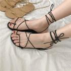 Loop-toe Lace Up Flat Sandals