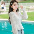 Long-sleeve Lace Peplum Blouse