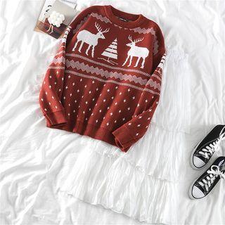 Deer Loose-fit Sweater / Ruffle Midi Skirt