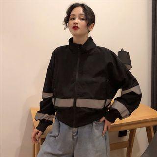 Color Block Zip Cargo Jacket Black - One Size