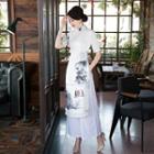 Print Short-sleeve Stand-collar Dress
