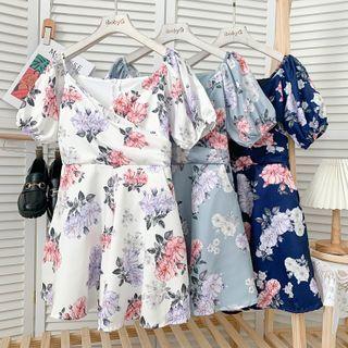 Flower-print V-neck Playsuit