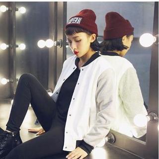 Faux Leather Panel Baseball Jacket