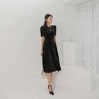Shorts-sleeve Midi Velvet Dress Black - One Size