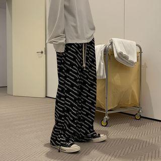 High-waist Drawstring Letter Printed Wide Leg Pants