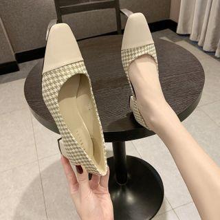 Houndstooth Panel Chunky-heel Pumps