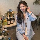 Plain Single-breasted Blazer Cream Blue - One Size