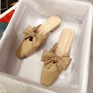 Low-heel Bow Accent Mules