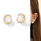 Rhinestone Faux Pearl Stud Earring 1 Pair - Gold - One Size