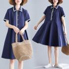 Short-sleeve Contrast Trim Polo Mini Dress
