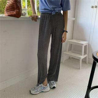 Plaid Slit Wide-leg Pants As Shown In Figure - One Size