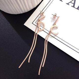 Non-matching Stainless Steel Lettering Fringed Earring Stainless Steel - Gold - One Size