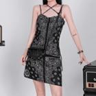 Spaghetti Strap Paisley Print Mini Sheath Dress