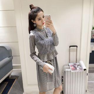 Mock Two-piece Peplum Lace Dress