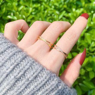 Layered Rhinestone Stainless Steel Ring