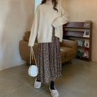 Slit Sweater / Floral Midi A-line Skirt