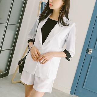 Contrast-cuff 3/4-sleeve Blazer