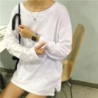 Long-sleeve Round Neck T-shirt White - One Size