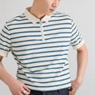 Short-sleeve Striped Half-zip Polo Shirt