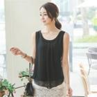 Sleeveless Faux-pearl Trim Top