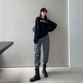 Plaid Straight-leg Pants Plaid - Gray - One Size