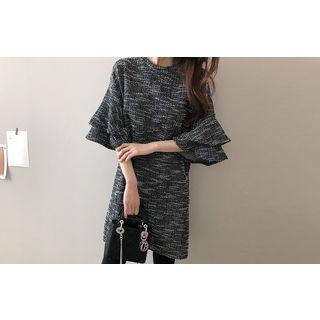 Ruffle-sleeve Textured Dress