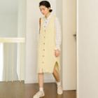 Long-sleeve Button-front Midi Cable-knit Dress